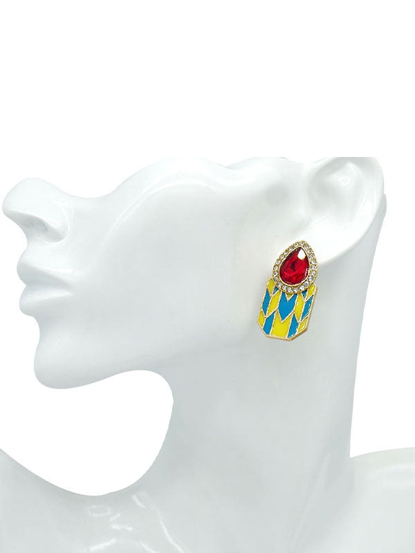 Enamel and Crystal Stud Earrings
